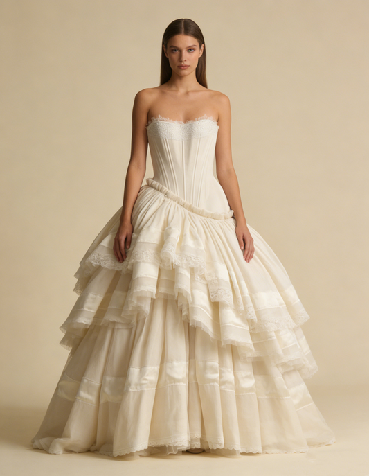 Strapless A-Line Lace Long Party Dress Vintage Wedding Dress Bridal Dress Prom Dress, D983