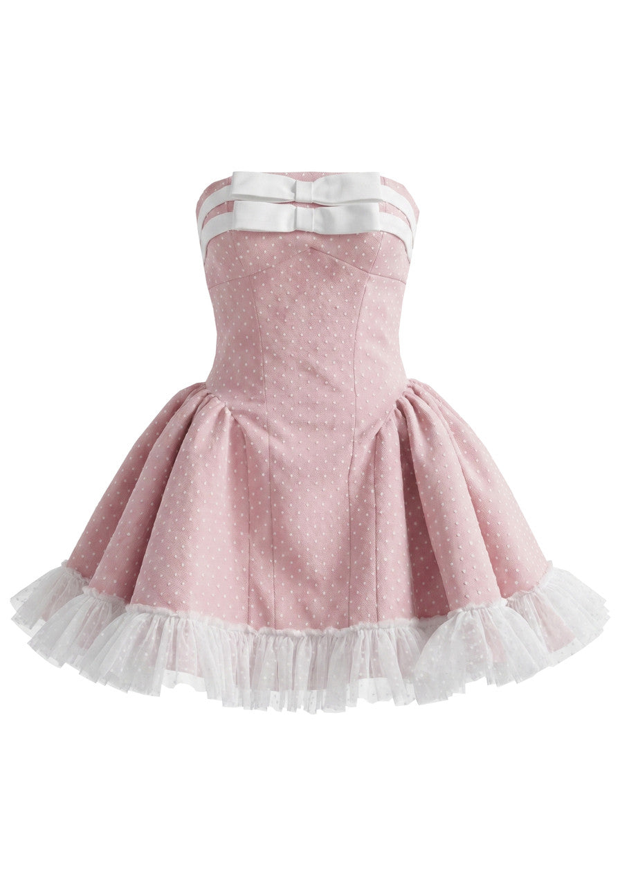 Fashionable Homecoming Dress Strapless Bowknot Tulle A-Line Back to School Outfits Party Dress D7885