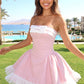 Fashionable Homecoming Dress Strapless Bowknot Tulle A-Line Back to School Outfits Party Dress D7885