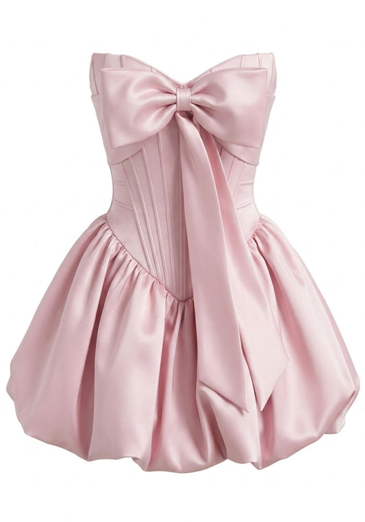 Stunning Homecoming Dress Strapless Bowknot Back to School Outfits Party Dress D7907