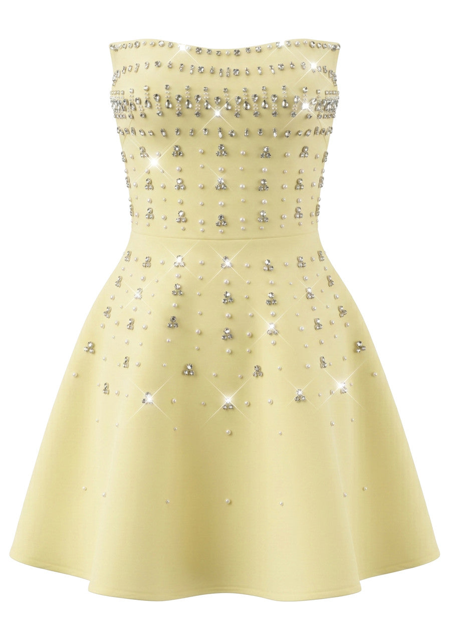 Fashionable Homecoming Dress Strapless Pearl Rinestone A-Line Back to School Outfits Party Dress D7883