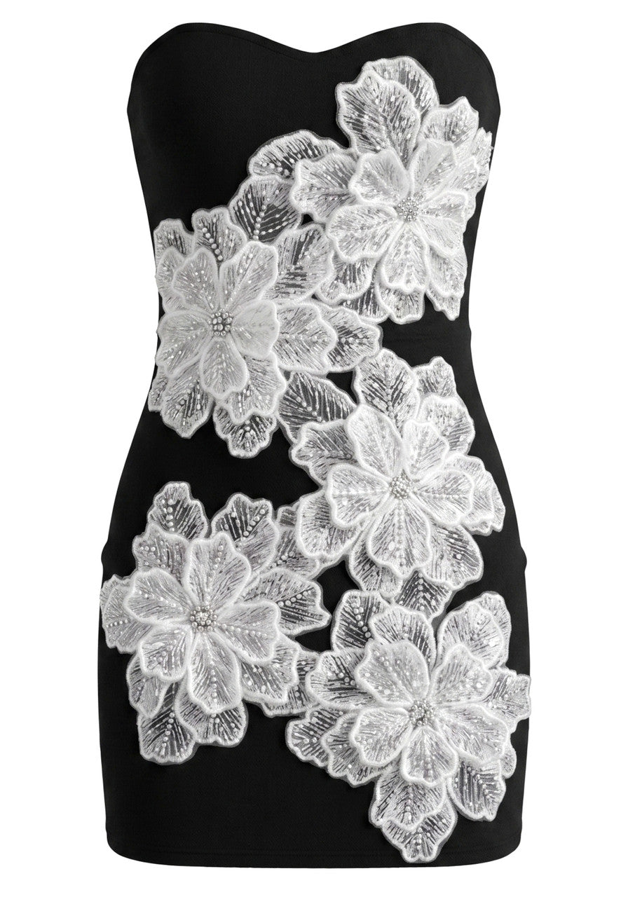 Stunning Homecoming Dress Strapless Lace Bead Sequins Flower Back to School Outfits Party Dress D7908