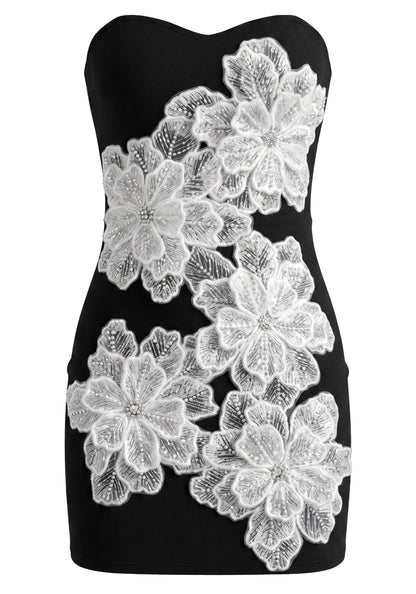 Stunning Homecoming Dress Strapless Lace Bead Sequins Flower Back to School Outfits Party Dress D7908