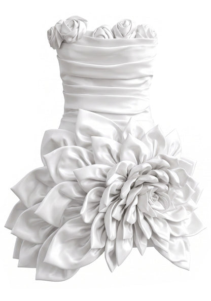 Stunning Homecoming Dress Strapless Flower Pleated Cascade Back to School Outfits Party Dress D7902