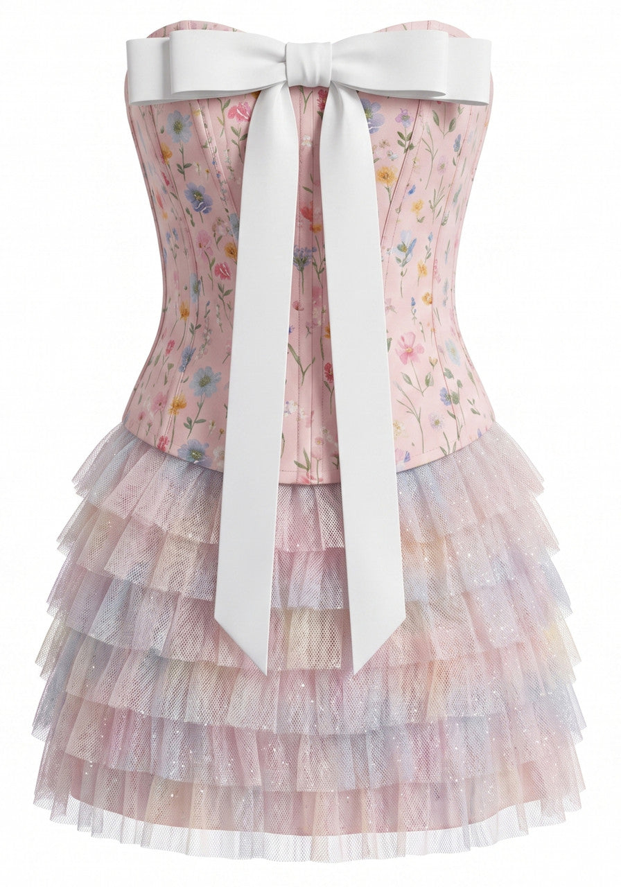 Unique Homecoming Dress Strapless Tulle Sequins Bowknot Cascade Two Pieces Back to School Outfits Party Dress D7797