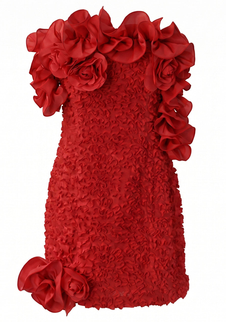Stunning Homecoming Dress Strapless Flower Cascade Back to School Outfits Party Dress D7900