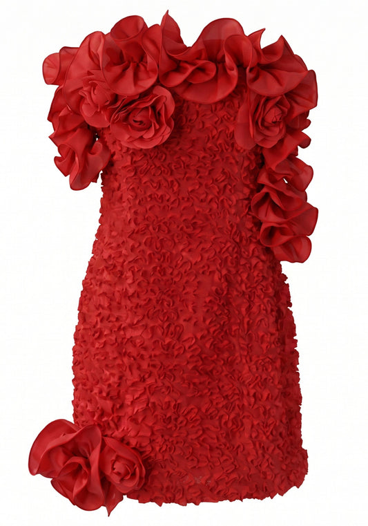 Stunning Homecoming Dress Strapless Flower Cascade Back to School Outfits Party Dress D7900