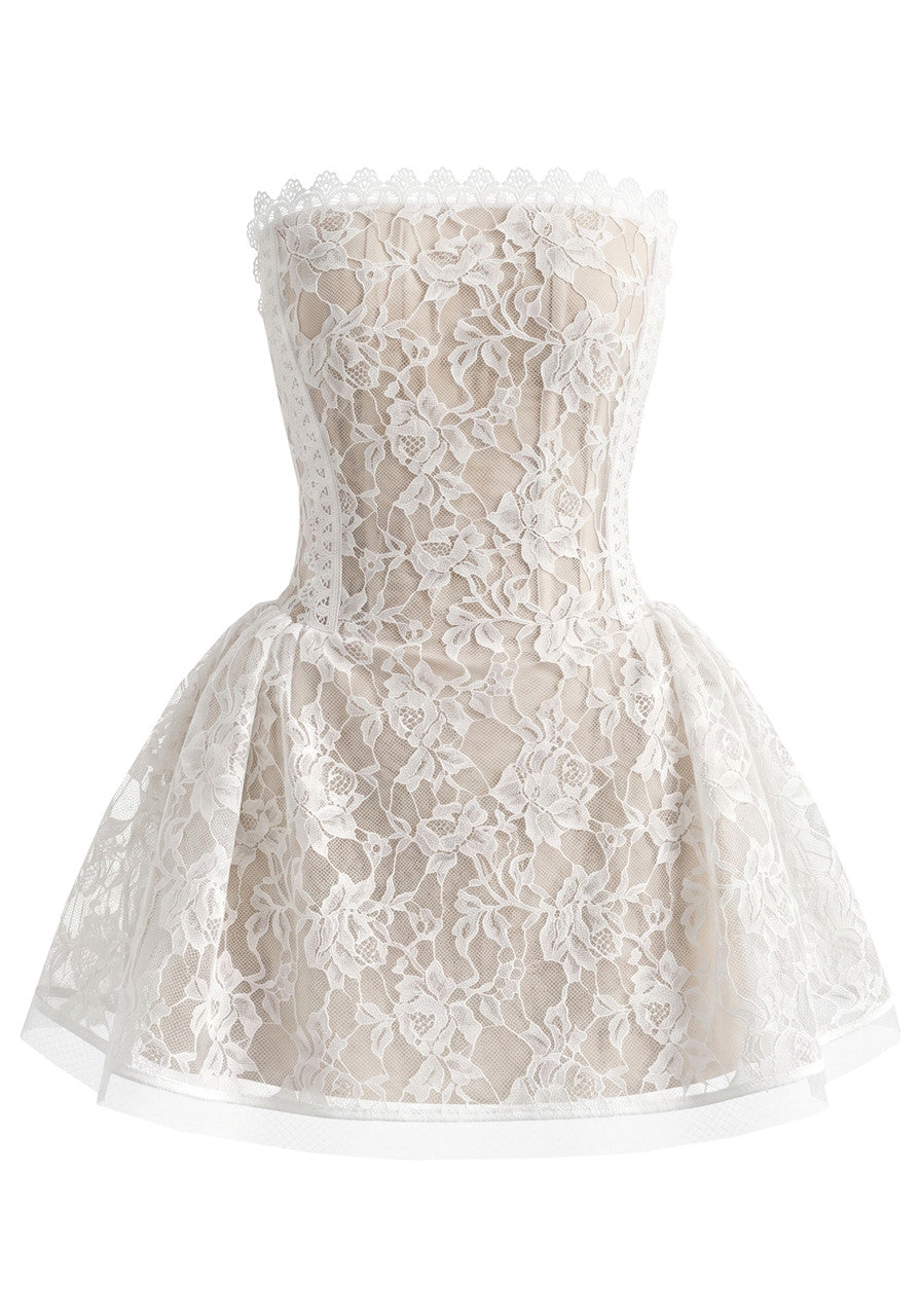 Stunning Homecoming Dress strapless Lace A-Line Back to School Outfits Party Dress D7904