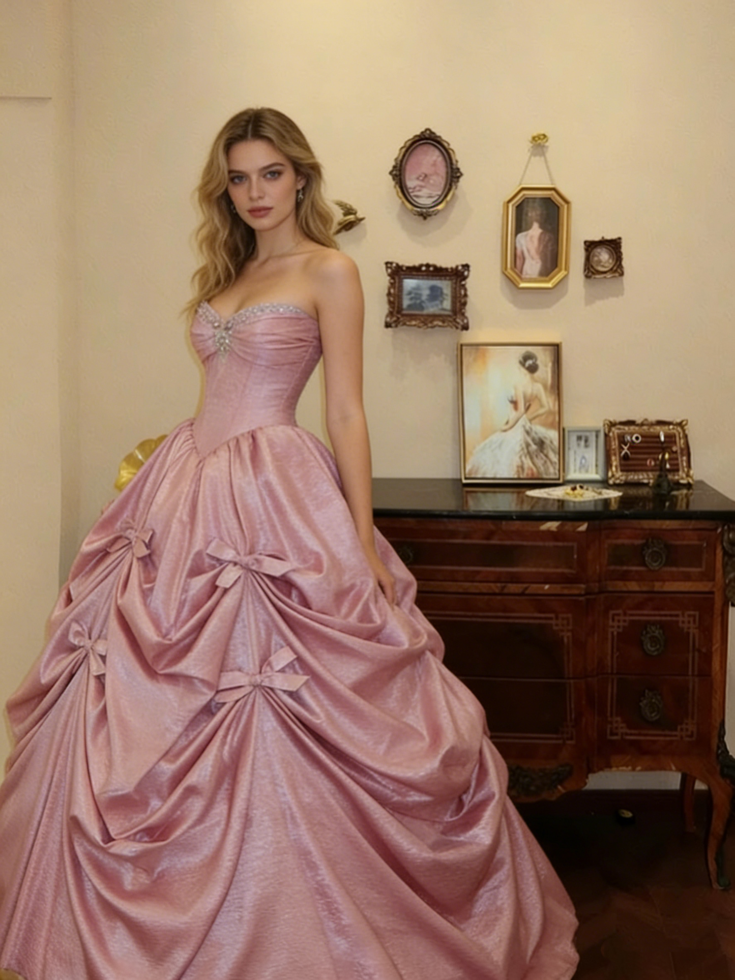 Atemberaubendes hellblaues Abendkleid aus plissiertem Tüll mit V-Ausschnitt, ideal für Quinceañera und Ball (Modell D4654)