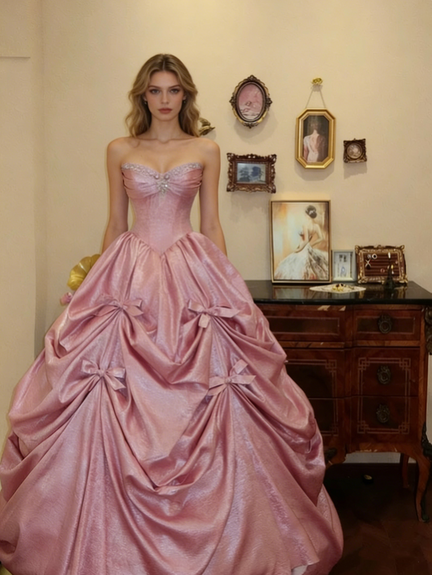 Atemberaubendes hellblaues Abendkleid aus plissiertem Tüll mit V-Ausschnitt, ideal für Quinceañera und Ball (Modell D4654)