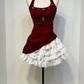 Stunning Homecoming Dress Wine Red Halter Tiered Short Prom Dress Birthday Party Outfits    D4454
