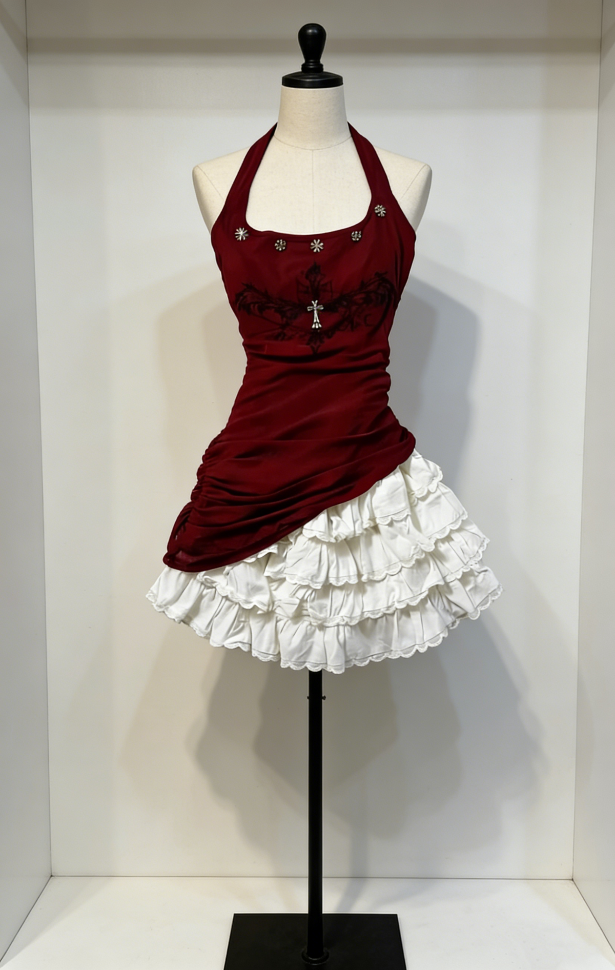 Stunning Homecoming Dress Wine Red Halter Tiered Short Prom Dress Birthday Party Outfits    D4454