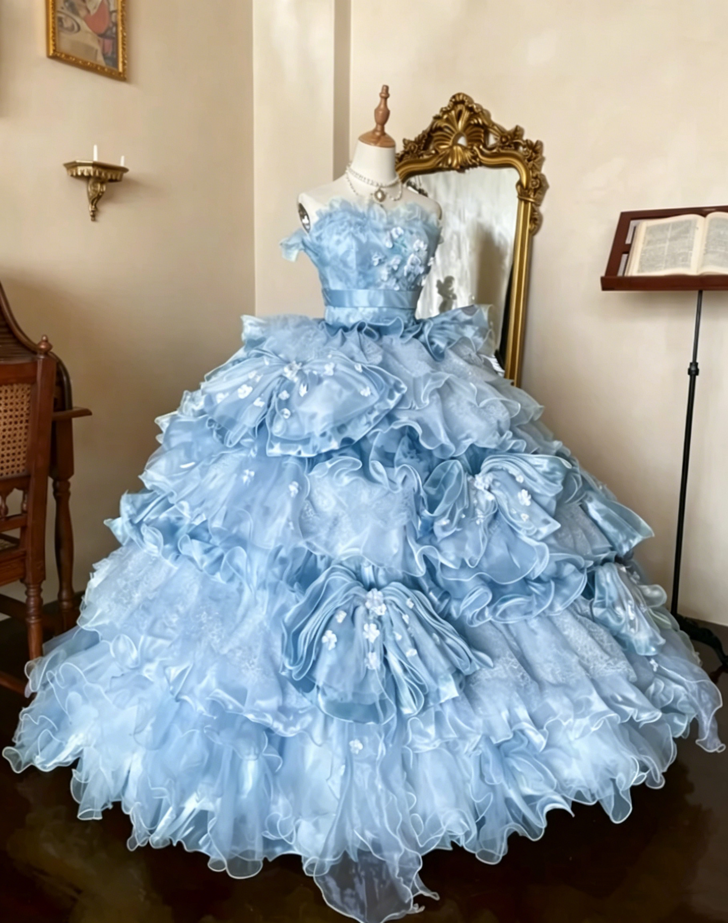 Stunning Prom Dress Strapless Pleated Tiered Quinceanera Dress Ball Gown Evening Dress       D4356
