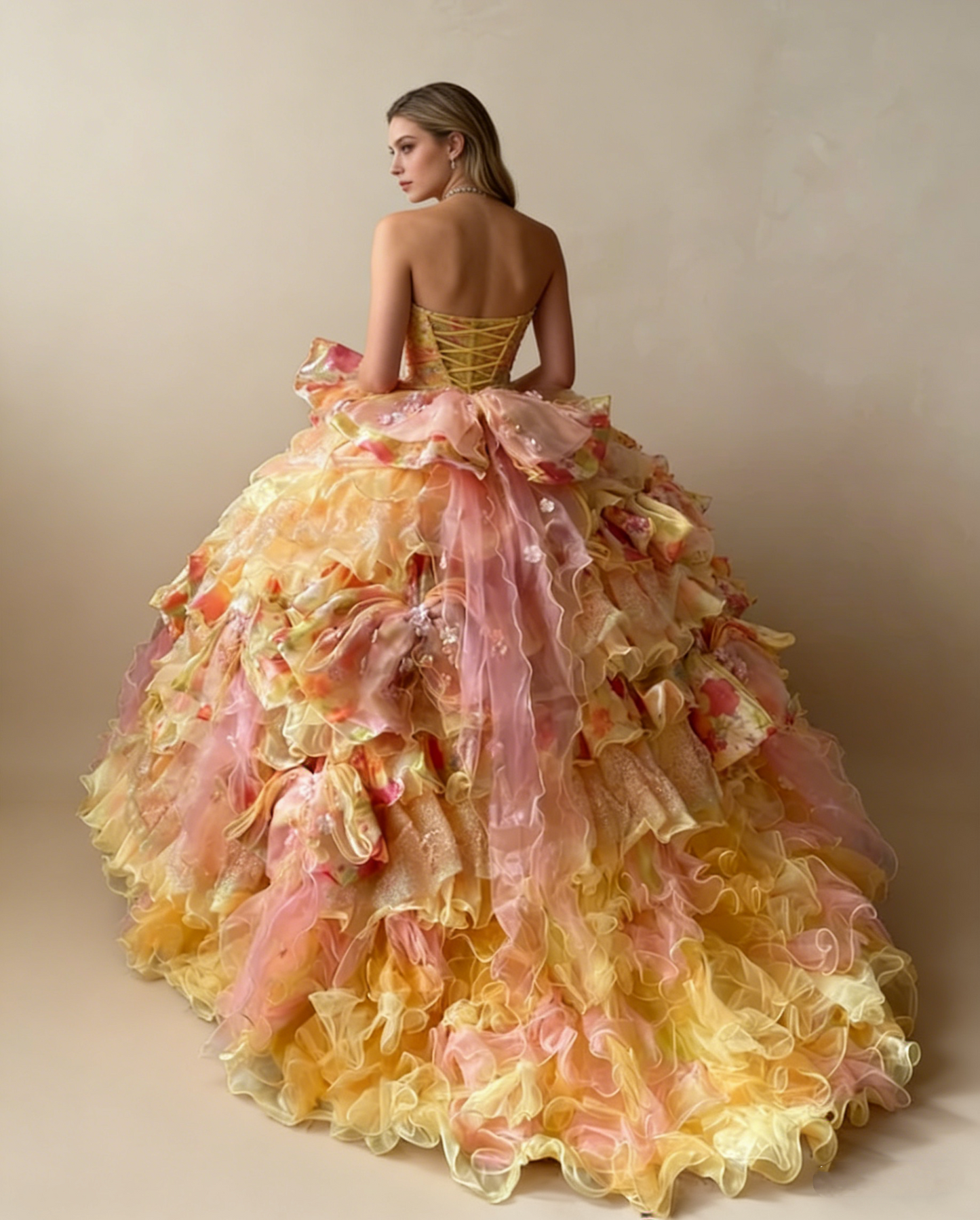 Stunning Prom Dress Strapless Pleated Tiered Quinceanera Dress Ball Gown Evening Dress       D4356