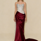 Stunning Strapless Sheath Satin Beaded Long Evening Party Dress Birthday Outfits, D980