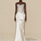 Stunning Strapless Sheath Satin Beaded Long Evening Party Dress Birthday Outfits, D980