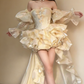 Sweet Homecoming Dress Off Shoulder Short Prom Dress Birthday Party Outfits Two Piece   D3743