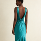 Turquoise V Neck Backless Mermaid Satin Long Formal Party Dress, MD7979