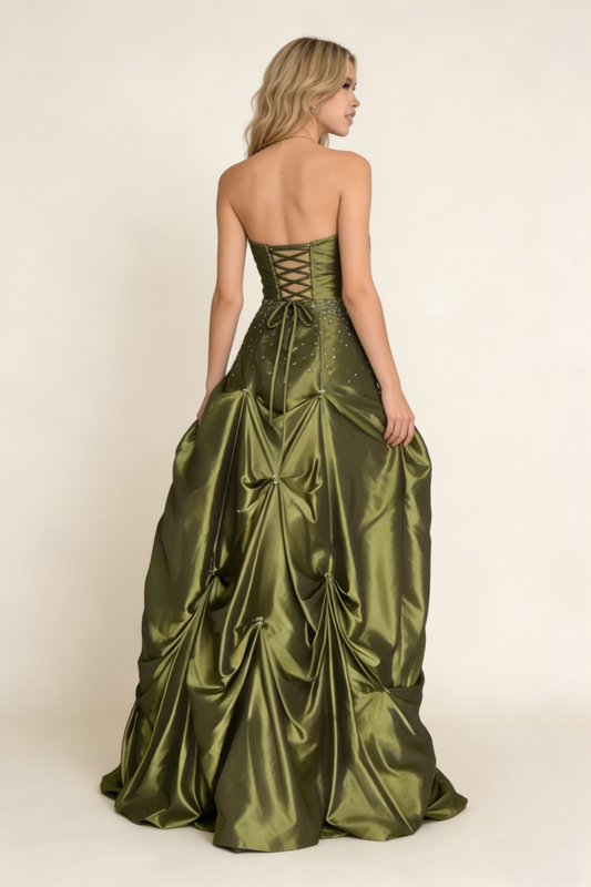 Robe de soirée vintage bustier à perles, coupe trapèze, verte, robe de bal, robe d'anniversaire, MD7632
