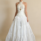 White Halter Neck A-Line Lace Vintage Wedding Dress Long Party Dresses, D848
