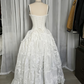 White Spaghetti Straps A-Line Lace Vintage Wedding Dress Long Party Dress, D998