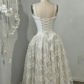 White Spaghetti Straps A-Line Lace Vintage Wedding Dress Long Party Dress, D999