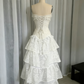 White Strapless A-Line Lace Long Party Dresses Vintage Wedding Dresses, D1208