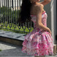 Cute Floral Strapless Design A-line Tiered Party Dress Homecoming Dress D1560