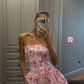 Cute Floral Strapless Design A-line Tiered Party Dress Homecoming Dress D1560