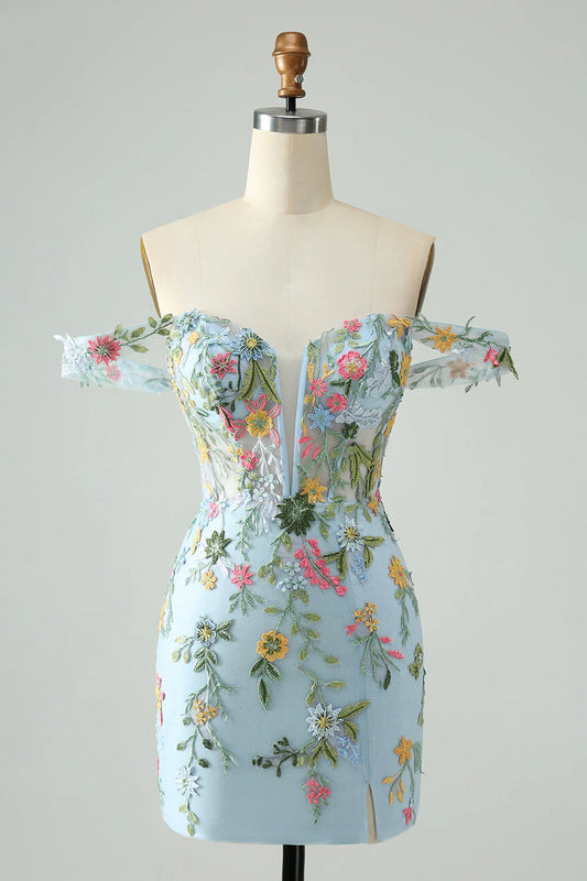 New Fashion Floral Embroidery Design A-line Strap Short Homecoming Dress, D1364