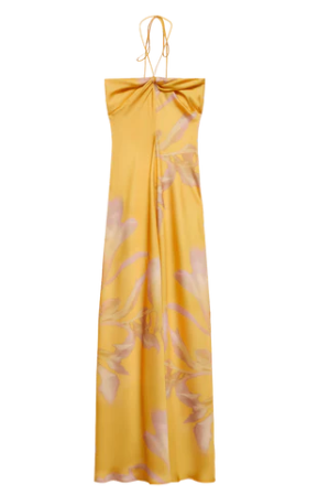 Yellow A-Line Halter Satin Long Party Dress Wedding Guest Dress, D187
