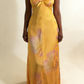 Yellow A-Line Halter Satin Long Party Dress Wedding Guest Dress, D187