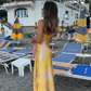 Yellow A-Line Halter Satin Long Party Dress Wedding Guest Dress, D187