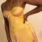 Yellow A-Line Halter Satin Long Party Dress Wedding Guest Dress, D187