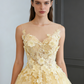 Robe de bal jaune, robe de bal longue, robe de soirée trapèze, robe de bal senior, M6015