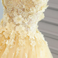 Robe de bal jaune, robe de bal longue, robe de soirée trapèze, robe de bal senior, M6015