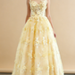 Robe de bal jaune, robe de bal longue, robe de soirée trapèze, robe de bal senior, M6015