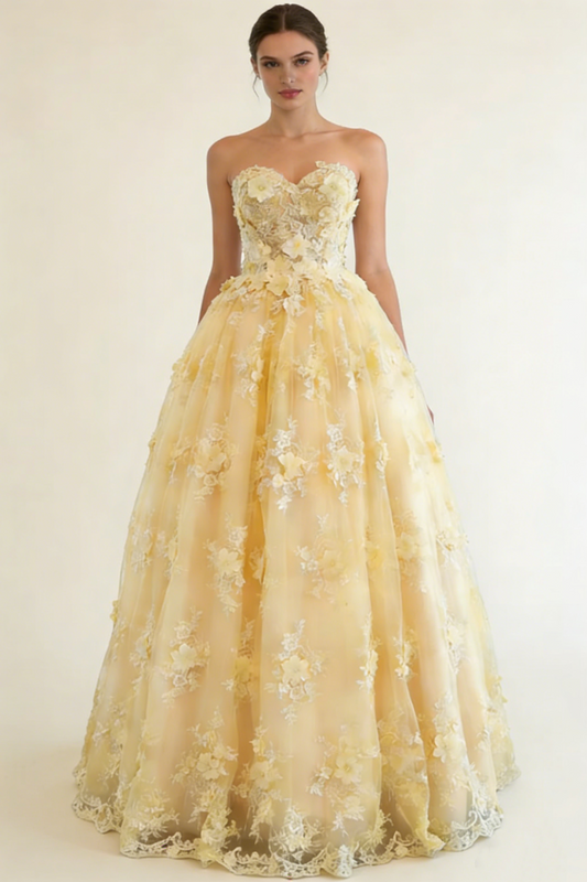 Robe de bal jaune, robe de bal longue, robe de soirée trapèze, robe de bal senior, M6015