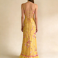 Yellow Spaghetti Straps Sheath Chiffon Long Party Dresses Wedding Guest Dresses, D1020