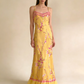 Yellow Spaghetti Straps Sheath Chiffon Long Party Dresses Wedding Guest Dresses, D1020