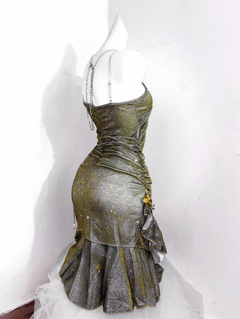 Vintage Green Spaghetti Strap Ruffled Hem Hem Short 16th Birthday Party Dress Homecoming Dress D1530