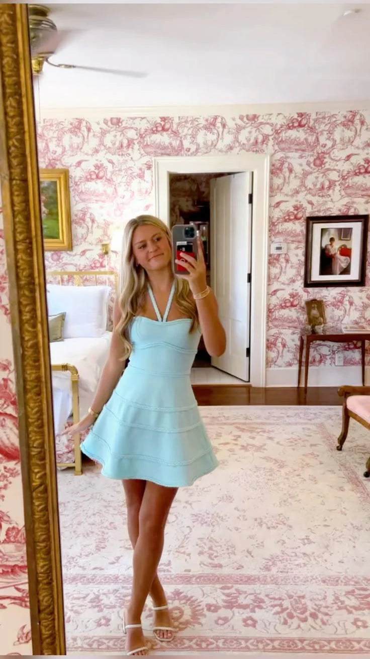 Beautiful Homecoming Dress Halter A Line Back to School Outfits Party Dress D7289