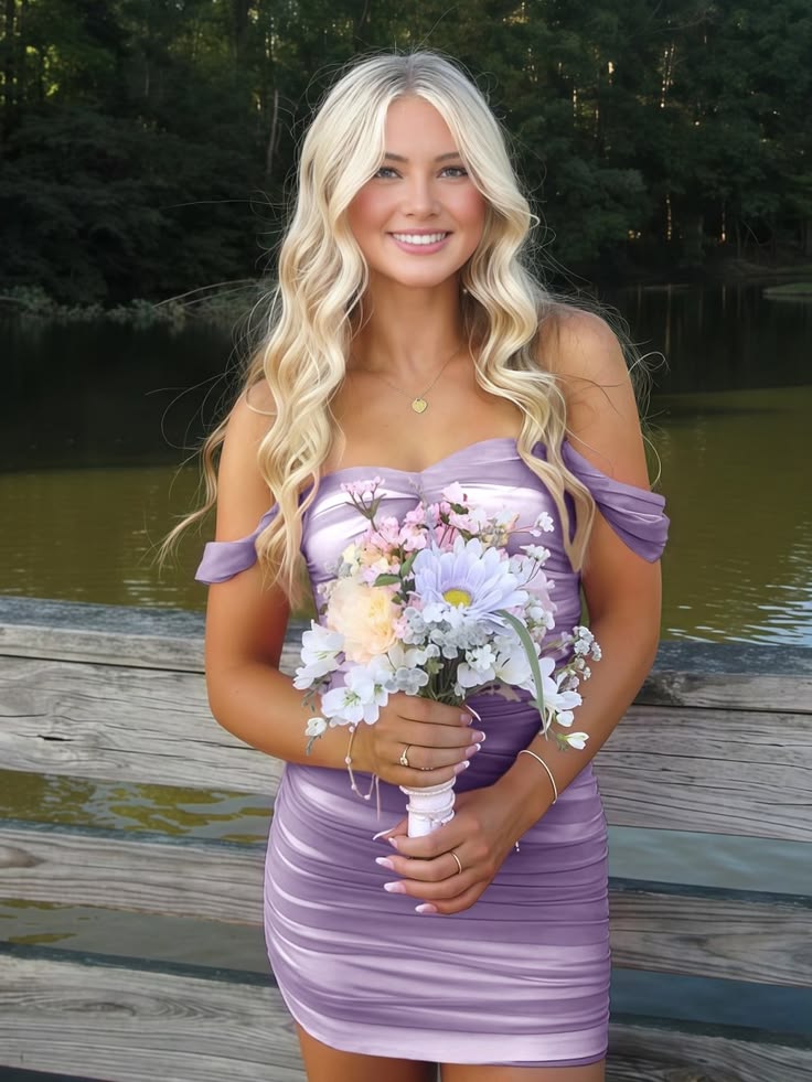 New Homecoming Dress Off the Shoulder Pleated Back to School Outfits Party Dress D6921