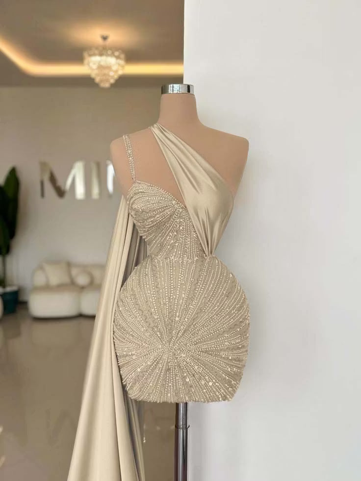 Chic Homecoming Dress One Shoulder Beading Soutache Sequins Back to School Outfits Party Dress  D7402