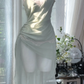 Vintage Mint Green Irregular Lace Hem Spaghetti Strap Design Chiffon Prom Dress Evening Dress D1703