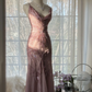 Vintage Pink Sparkling Elegant Beaded Sweetheart Romantic Chiffon Evening Dress D1467