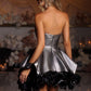 Charming Homecoming Dress Strapless Pleated Bowknot Cascade Back to School Outfits Party Dress  D7328