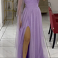 Black One Shoulder A-Line Tulle Long Formal Prom Dress MD7335