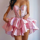 Charming Homecoming Dress V Neck Pleated Cascade Pearl Rinestone Sequins Back to School Outfits Party Dress  D7397