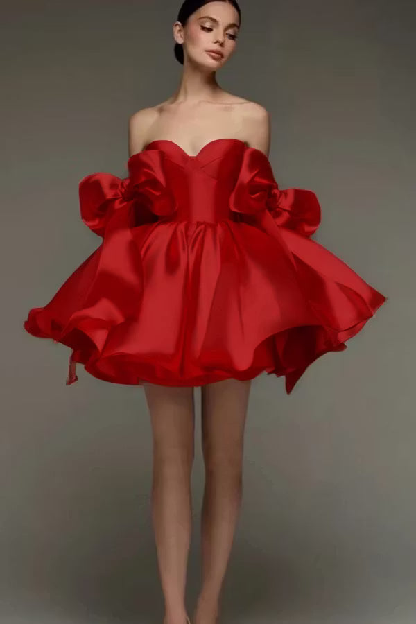 Beautiful Homecoming Dress Sweetheart Bowknot Pleated Back to School Outfits Party Dress D7170